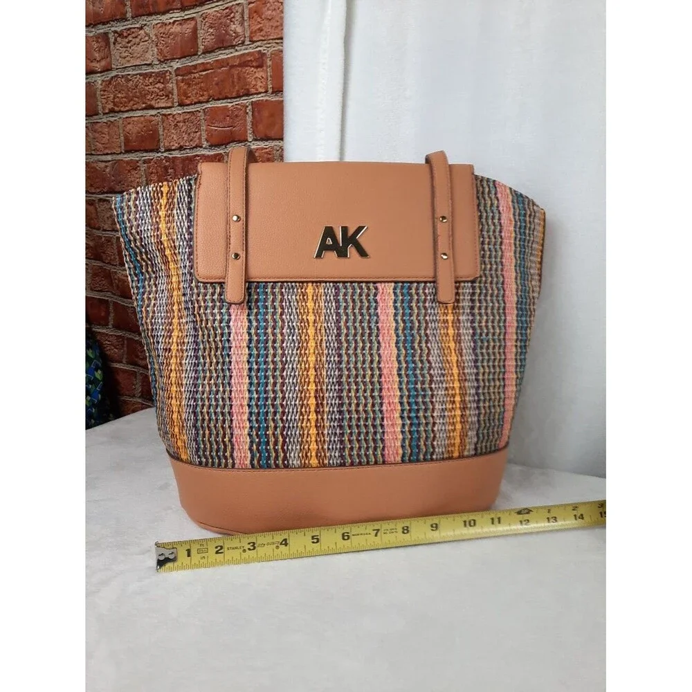Anne Klein Straw Striped Woven Tote Bag